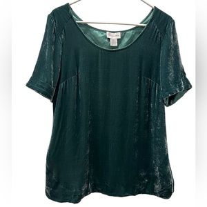 Soft Surroundings Teal Crushed Velvet Short Sleeve Top